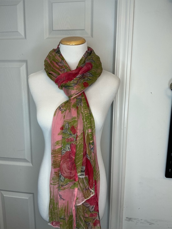 Unbranded Accessories - 2053 - Lightweight Pink & Olive Floral Scarf